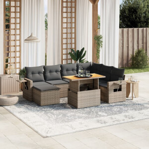 vidaXL 8-delige Loungeset met kussens poly rattan grijs
