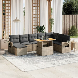 vidaXL 9-delige Loungeset met kussens poly rattan grijs