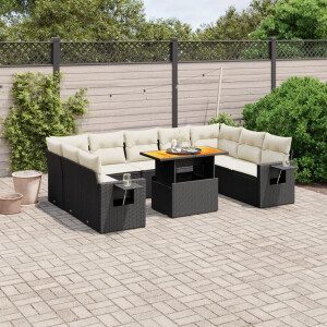 vidaXL 10-delige Loungeset met kussens poly rattan zwart
