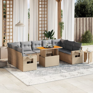 vidaXL 10-delige Loungeset met kussens poly rattan beige