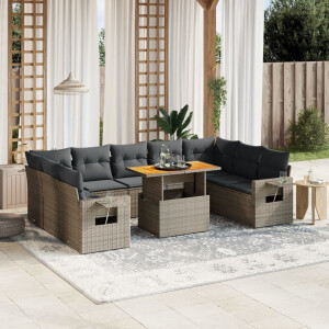 vidaXL 10-delige Loungeset met kussens poly rattan grijs