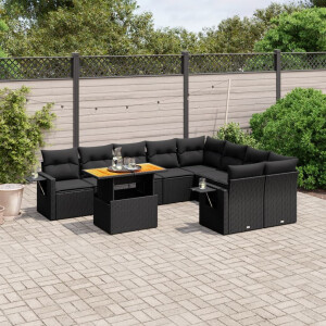 vidaXL 10-delige Loungeset met kussens poly rattan zwart