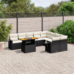 vidaXL 10-delige Loungeset met kussens poly rattan zwart
