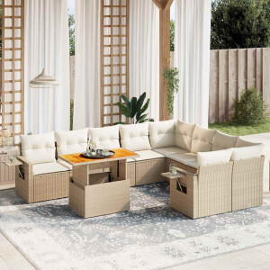 vidaXL 10-delige Loungeset met kussens poly rattan beige