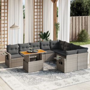 vidaXL 10-delige Loungeset met kussens poly rattan grijs