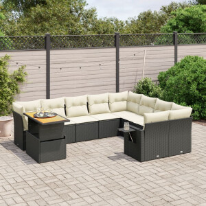 vidaXL 10-delige Loungeset met kussens poly rattan zwart