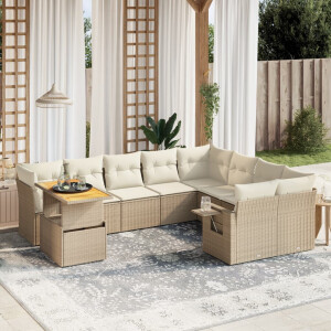 vidaXL 10-delige Loungeset met kussens poly rattan beige