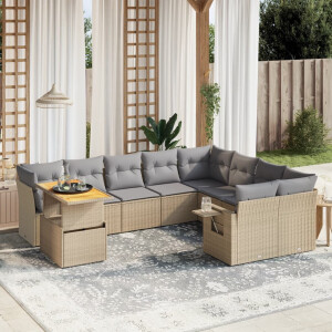 vidaXL 10-delige Loungeset met kussens poly rattan beige
