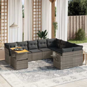 vidaXL 10-delige Loungeset met kussens poly rattan grijs