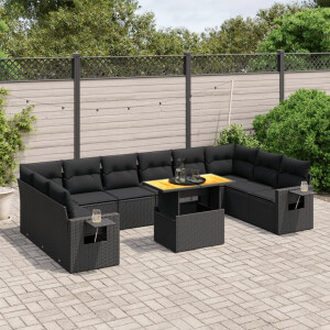 vidaXL 11-delige Loungeset met kussens poly rattan zwart