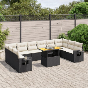 vidaXL 11-delige Loungeset met kussens poly rattan zwart