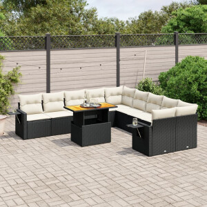 vidaXL 11-delige Loungeset met kussens poly rattan zwart