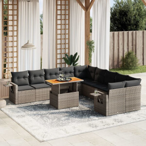 vidaXL 11-delige Loungeset met kussens poly rattan grijs