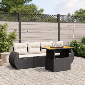 vidaXL 5-delige Loungeset met kussens poly rattan zwart
