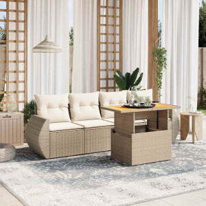 vidaXL 5-delige Loungeset met kussens poly rattan beige