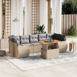 vidaXL 8-delige Loungeset met kussens poly rattan beige