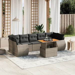 vidaXL 8-delige Loungeset met kussens poly rattan grijs