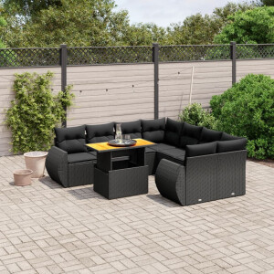 vidaXL 9-delige Loungeset met kussens poly rattan zwart