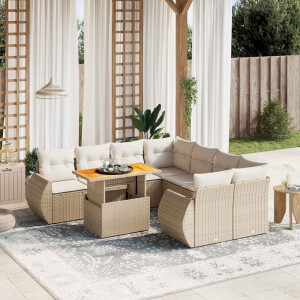 vidaXL 9-delige Loungeset met kussens poly rattan beige