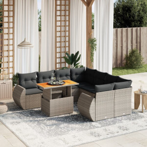 vidaXL 9-delige Loungeset met kussens poly rattan grijs