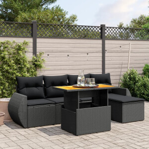vidaXL 6-delige Loungeset met kussens poly rattan zwart