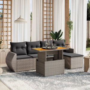 vidaXL 6-delige Loungeset met kussens poly rattan grijs