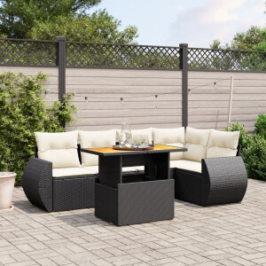 vidaXL 6-delige Loungeset met kussens poly rattan zwart