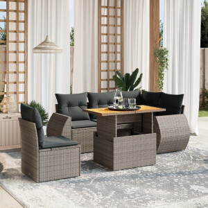 vidaXL 6-delige Loungeset met kussens poly rattan grijs
