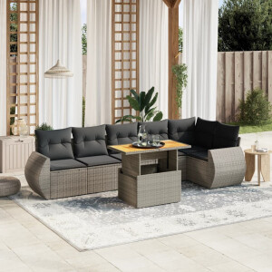 vidaXL 7-delige Loungeset met kussens poly rattan grijs