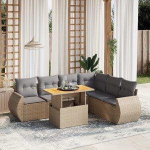 vidaXL 7-delige Loungeset met kussens poly rattan beige