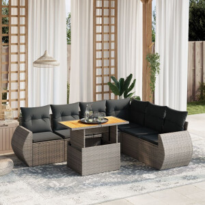 vidaXL 7-delige Loungeset met kussens poly rattan grijs