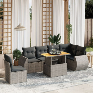 vidaXL 7-delige Loungeset met kussens poly rattan grijs