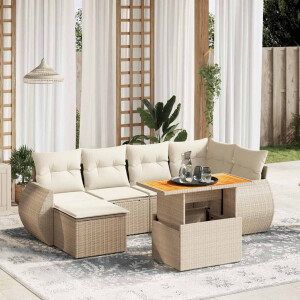 vidaXL 7-delige Loungeset met kussens poly rattan beige