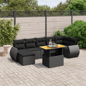 vidaXL 8-delige Loungeset met kussens poly rattan zwart