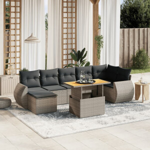 vidaXL 8-delige Loungeset met kussens poly rattan grijs