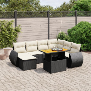 vidaXL 8-delige Loungeset met kussens poly rattan zwart