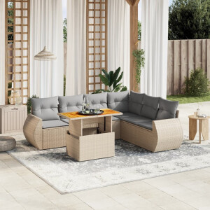 vidaXL 8-delige Loungeset met kussens poly rattan beige