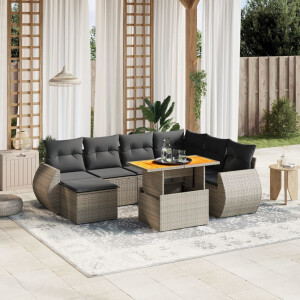 vidaXL 8-delige Loungeset met kussens poly rattan grijs