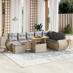 vidaXL 9-delige Loungeset met kussens poly rattan beige