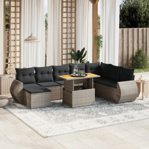 vidaXL 9-delige Loungeset met kussens poly rattan grijs