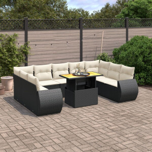 vidaXL 10-delige Loungeset met kussens poly rattan zwart
