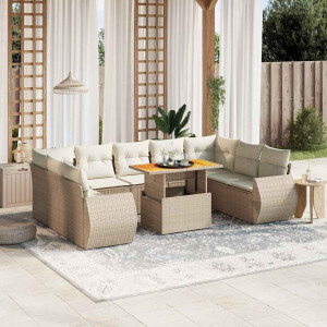 vidaXL 10-delige Loungeset met kussens poly rattan beige