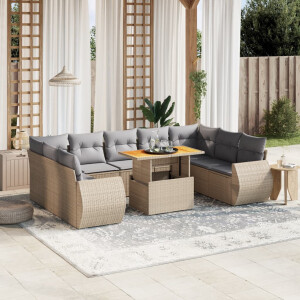 vidaXL 10-delige Loungeset met kussens poly rattan beige