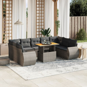 vidaXL 10-delige Loungeset met kussens poly rattan grijs