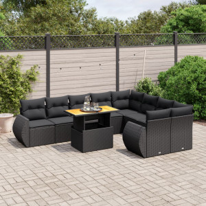 vidaXL 10-delige Loungeset met kussens poly rattan zwart