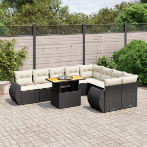 vidaXL 10-delige Loungeset met kussens poly rattan zwart