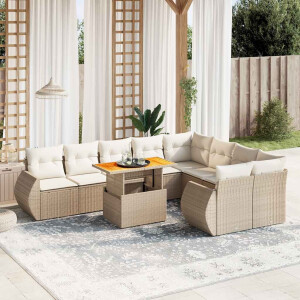 vidaXL 10-delige Loungeset met kussens poly rattan beige