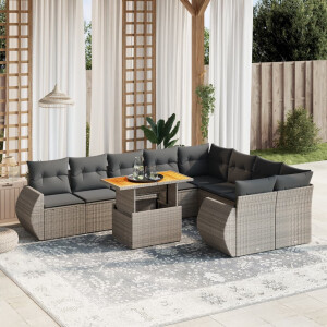 vidaXL 10-delige Loungeset met kussens poly rattan grijs