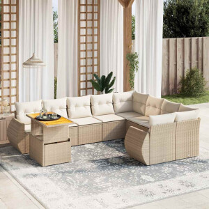 vidaXL 10-delige Loungeset met kussens poly rattan beige