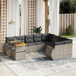 vidaXL 10-delige Loungeset met kussens poly rattan grijs